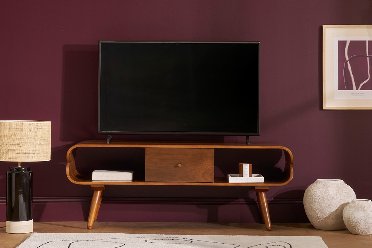Mobile TV vintage con ripiani legno scuro L132 cm TAKLA