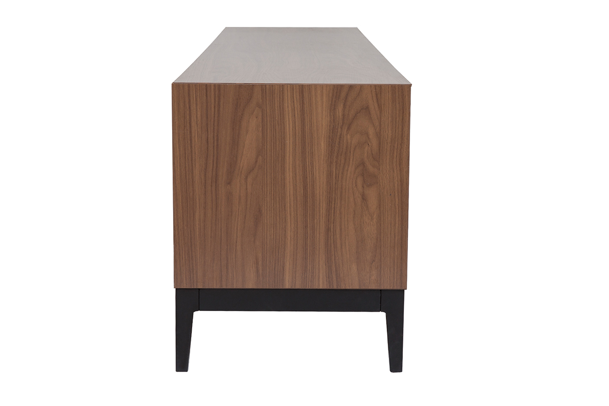 Mobile TV vintage finitura legno scuro noce e metallo nero con scomparti L180 cm SARTO