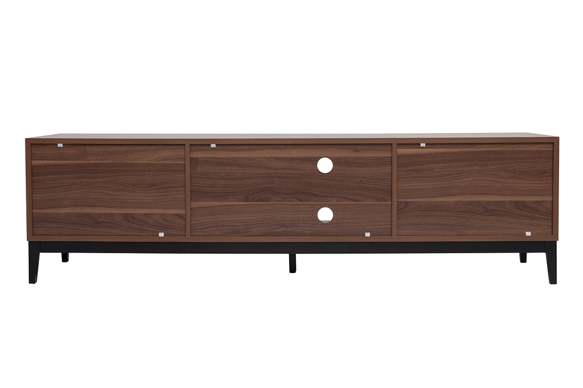 Mobile TV vintage finitura legno scuro noce e metallo nero con scomparti L180 cm SARTO