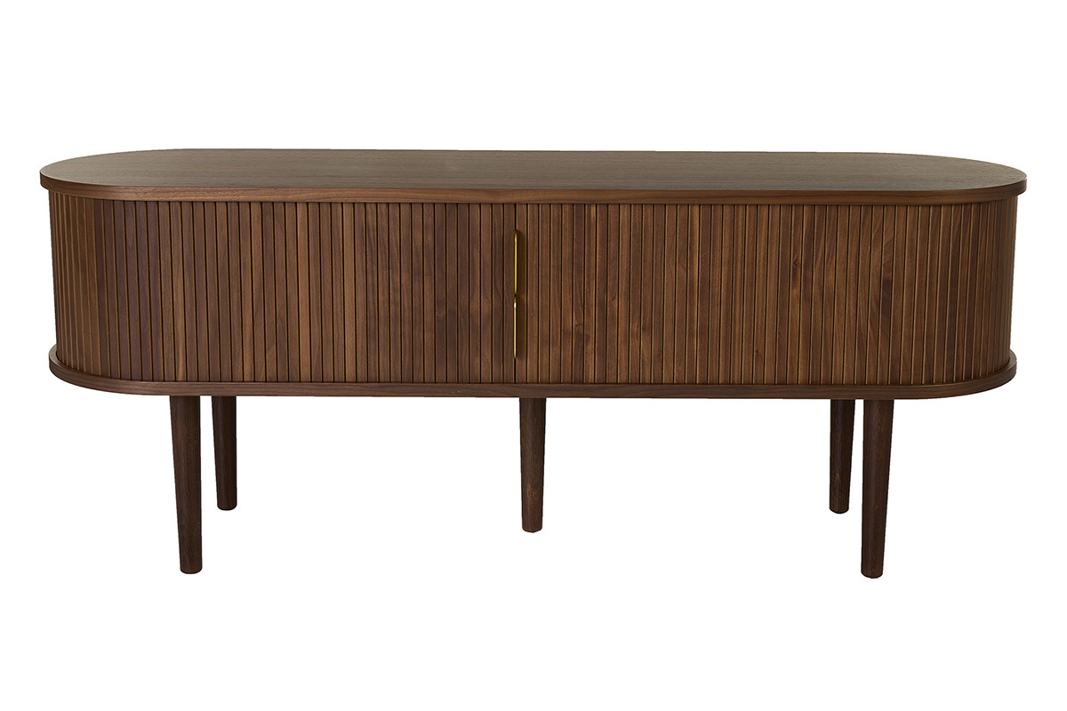 Mobile TV vintage in legno scuro noce con 2 porte scorrevoli, vista frontale