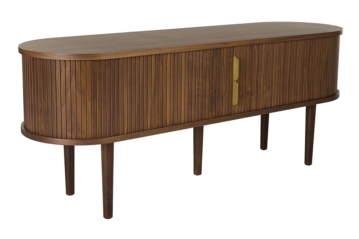 Mobile TV vintage in legno scuro noce con due porte scorrevoli, stile retr� chic.
