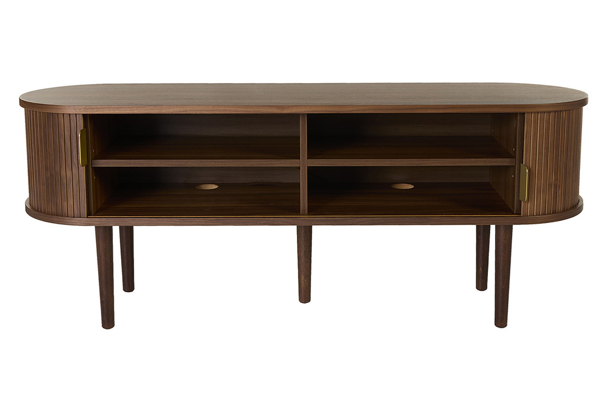 Mobile TV vintage in legno scuro noce con contenitori 2 porte scorrevoli L138 cm EPIC