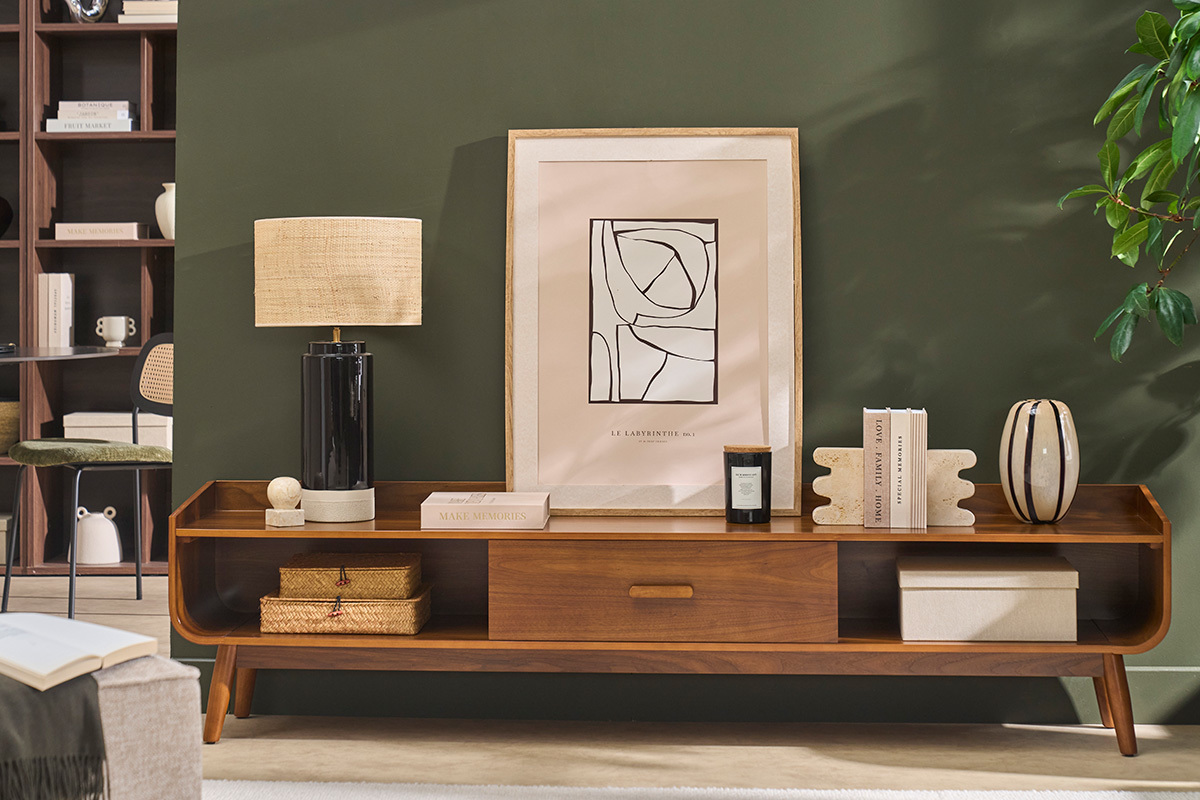 Mobile TV vintage in legno scuro noce L200 cm HALLEN