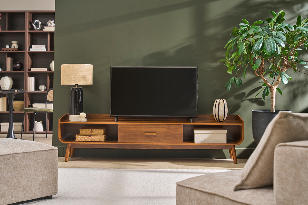 Mobile TV vintage in legno scuro noce L200 cm HALLEN