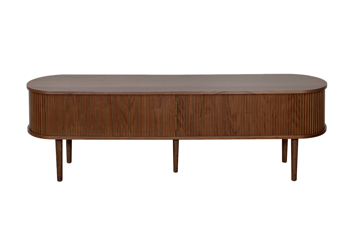 Mobile TV vintage legno scuro noce con ripiani 2 ante scorrevoli L180 cm EPIC