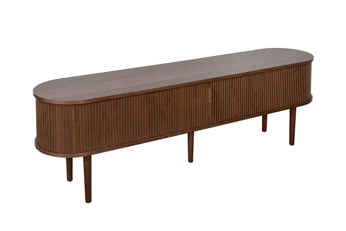 Mobile TV vintage legno scuro noce con ripiani 2 ante scorrevoli L180 cm EPIC
