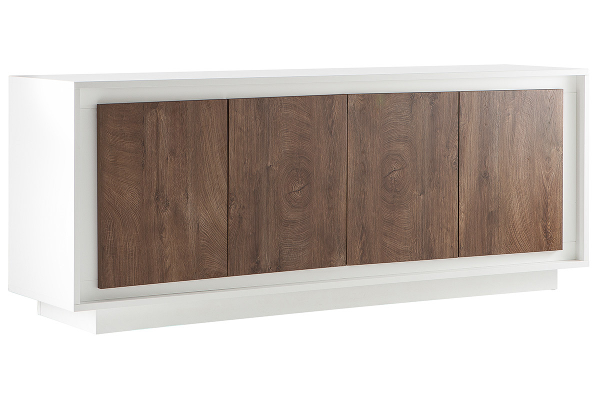 Mobiletto buffet 4 porte design Bianco e legno scuro LAND