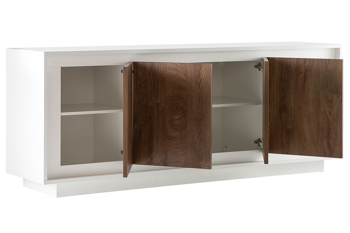 Mobiletto buffet 4 porte design Bianco e legno scuro LAND
