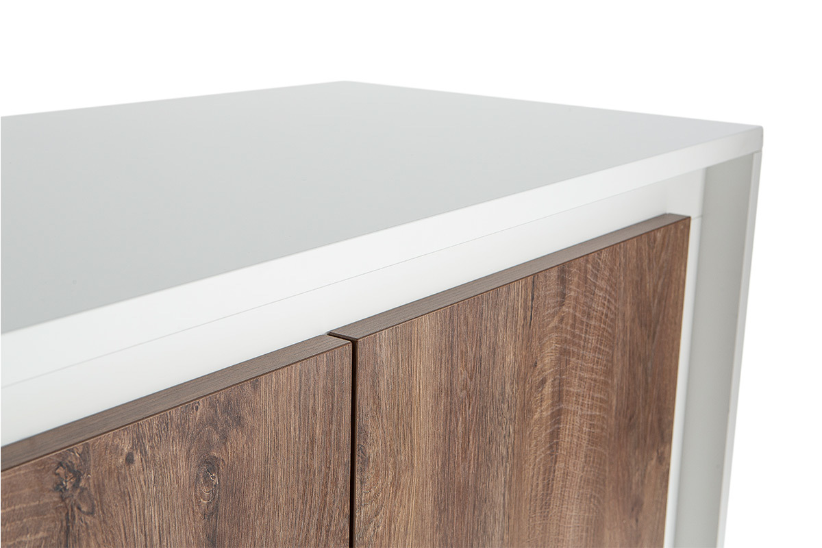 Mobiletto buffet 4 porte design Bianco e legno scuro LAND