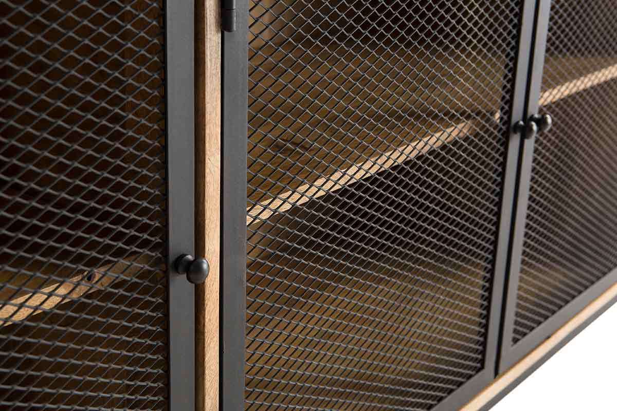 Mobiletto buffet in stile industriale in legno di mango e metallo perforato RACK