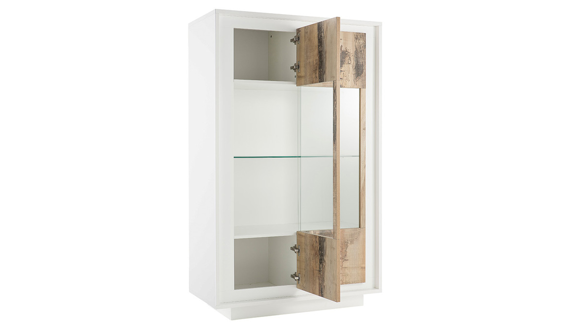 Mobiletto buffet in vetro design Bianco e legno chiaro modello: LAND
