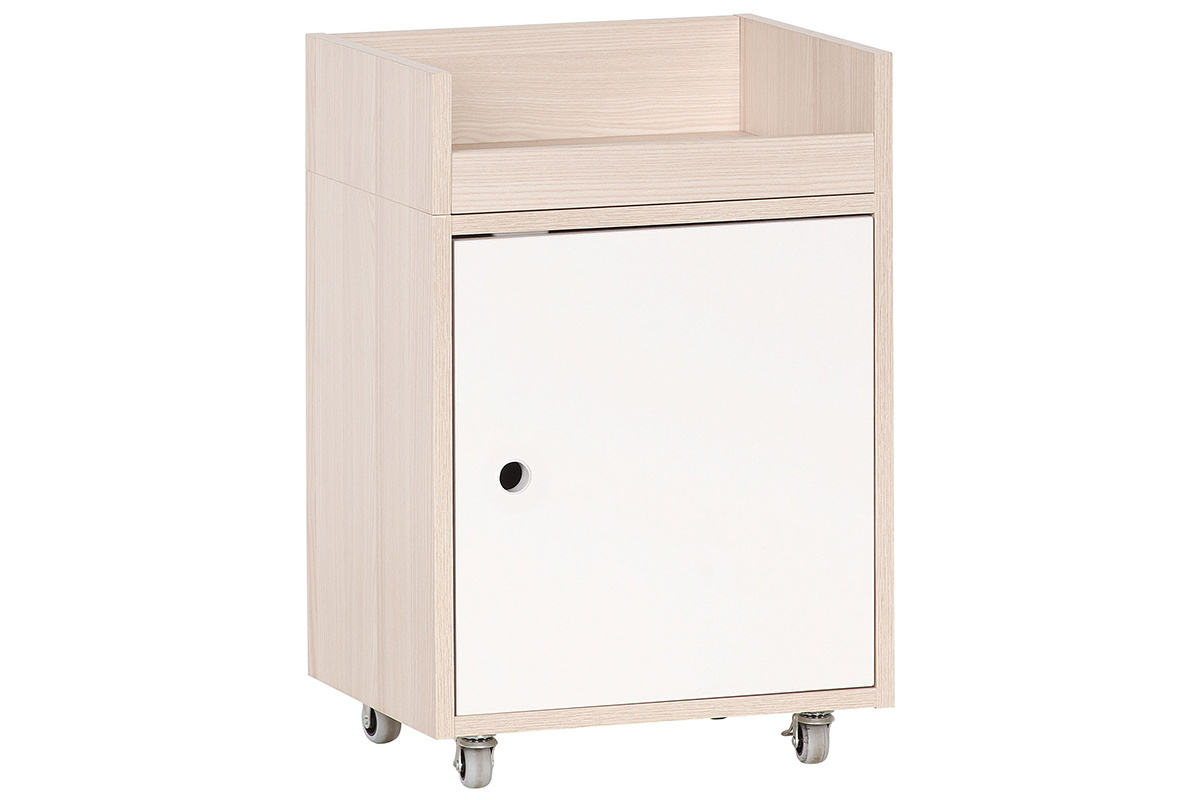 Mobiletto contenitore con rotelle bianco e legno NOHA