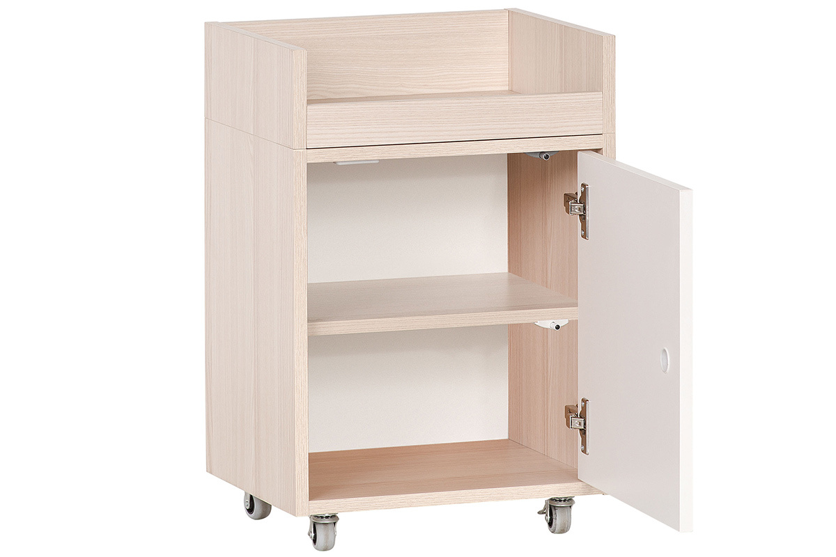 Mobiletto contenitore con rotelle bianco e legno NOHA