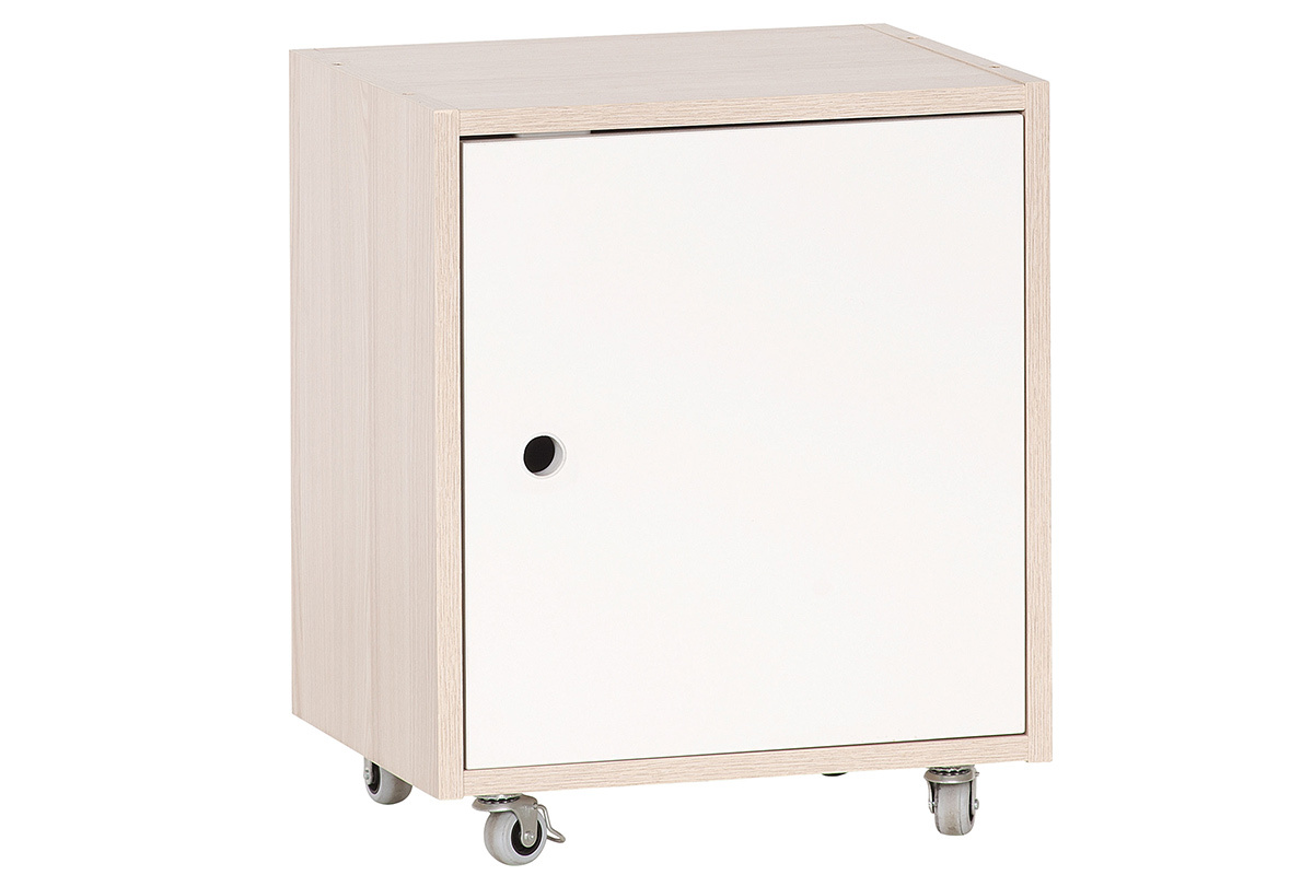 Mobiletto contenitore con rotelle bianco e legno NOHA