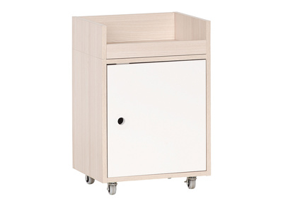Mobiletto contenitore con rotelle bianco e legno NOHA - Mobiletto contenitore con rotelle bianco e legno NOHA