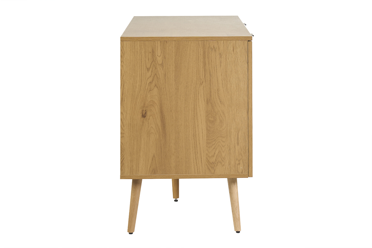 Mobile da bagno in legno chiaro con intreccio in cannage, vista di profilo