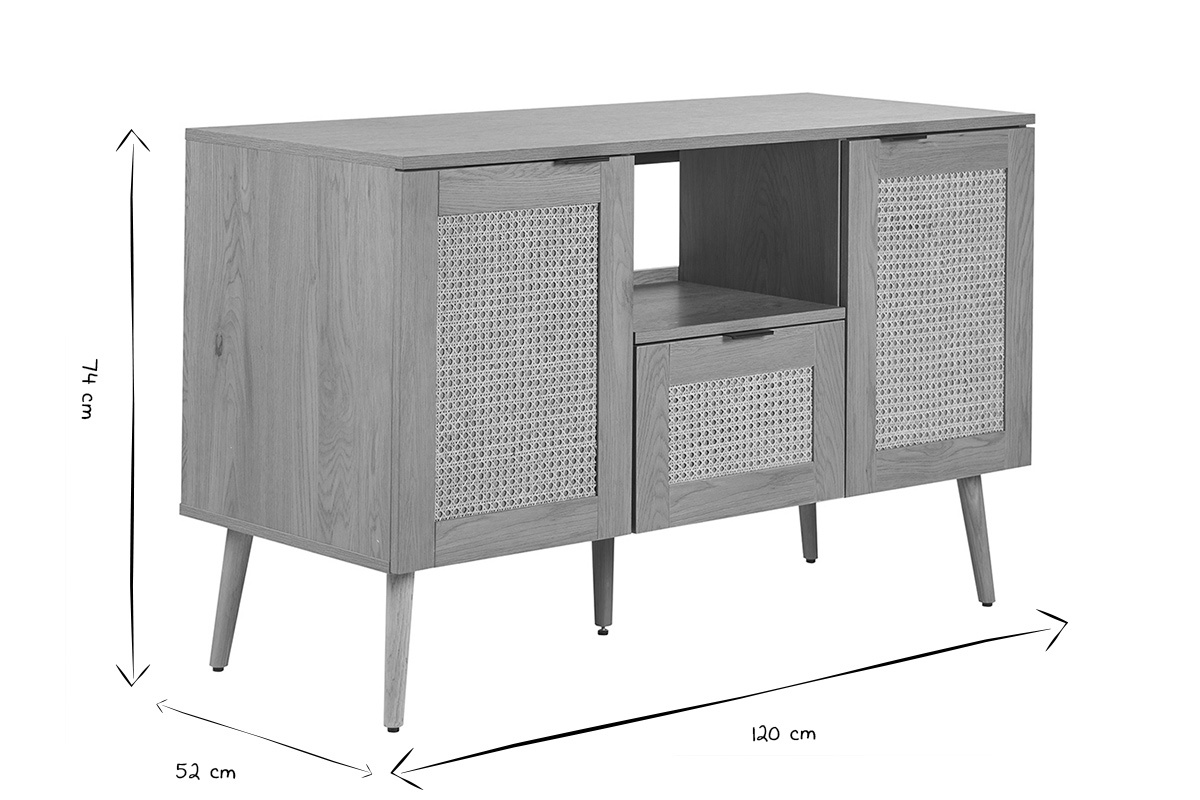 Dimensioni del mobile da bagno MANILLE in bianco e nero, 120 cm di larghezza, 74 cm di altezza, 52 cm di profondit�.