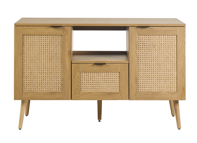 Mobiletto da bagno finitura legno chiaro, cannage in rattan e metallo nero L120 cm MANILLE
