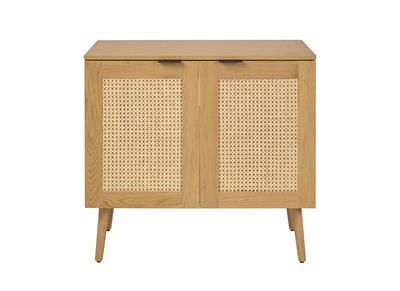 Mobiletto da bagno finitura legno chiaro, intreccio in rattan e metallo nero L80 cm MANILLE