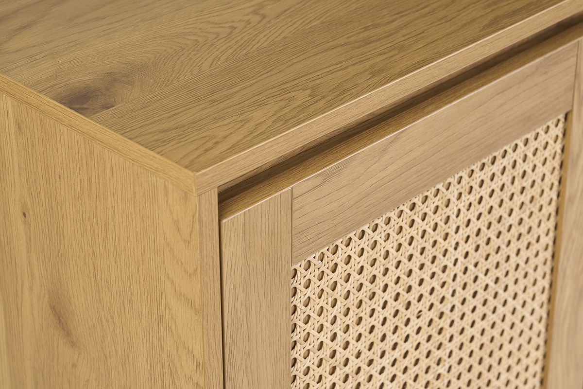 Mobile da bagno ALICANTE in legno chiaro con intreccio in rattan, vista dall'alto