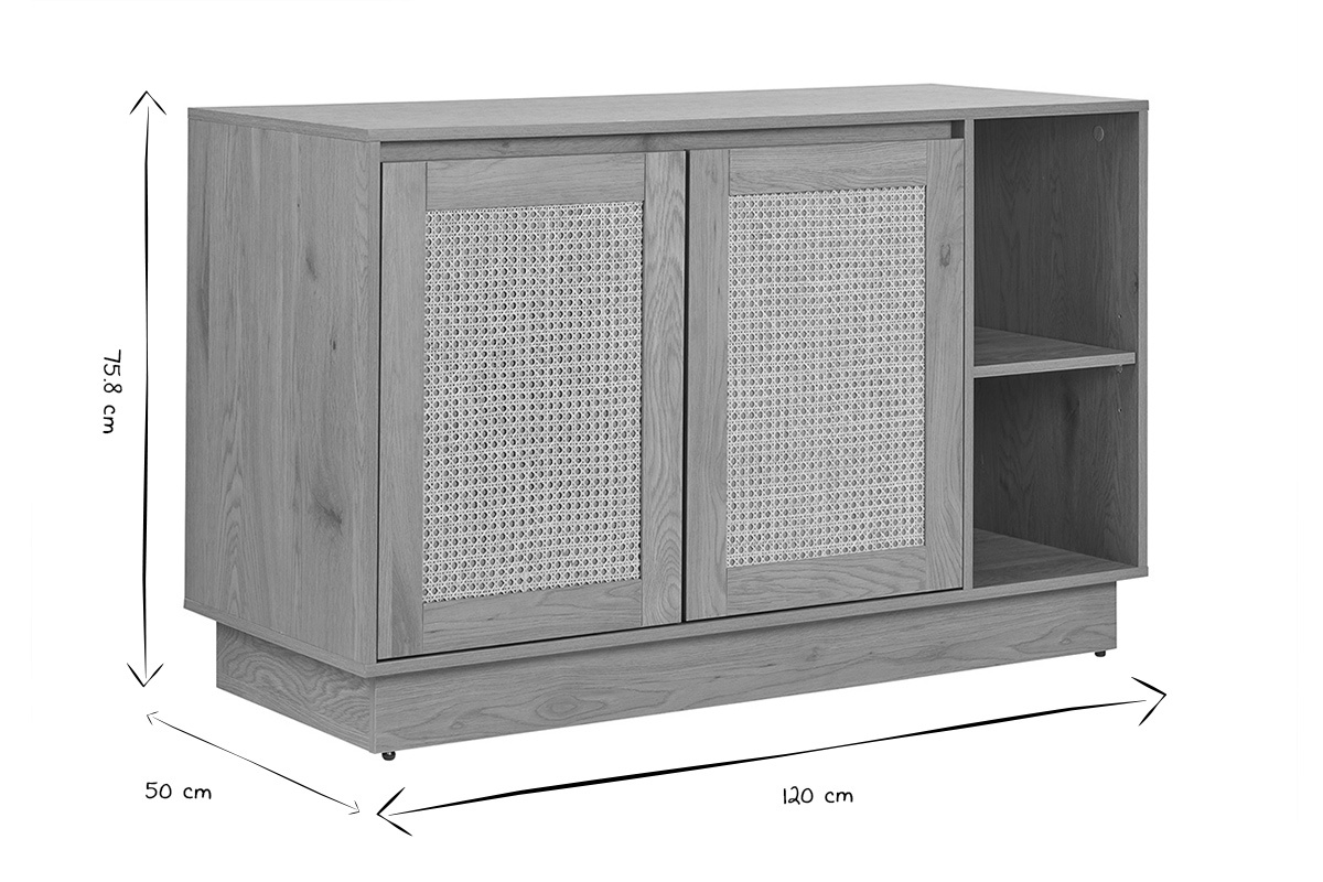 Dimensioni del mobile da bagno ALICANTE in bianco e nero, L120 x P50 x H75,8 cm.