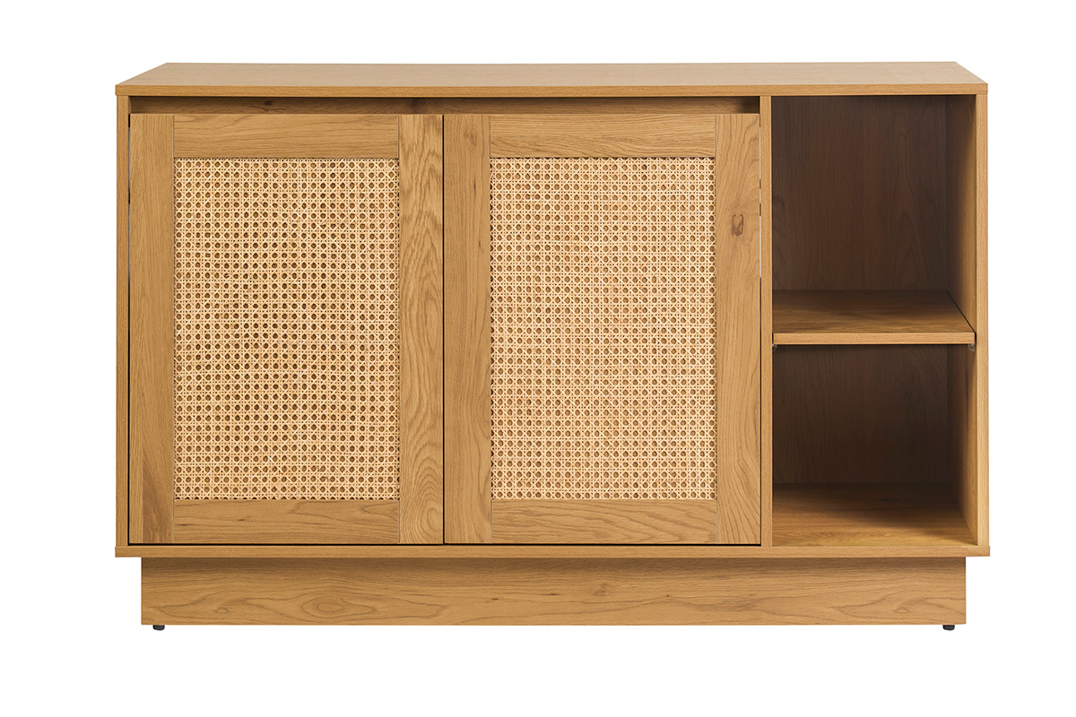 Mobiletto da bagno finitura legno chiaro rovere e intreccio in rattan L120 cm ALICANTE