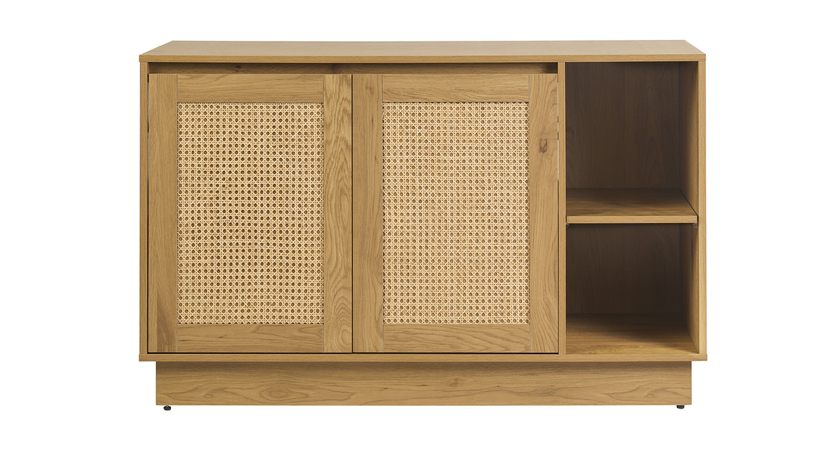 Mobiletto da bagno finitura legno chiaro rovere e intreccio in rattan L120 cm ALICANTE