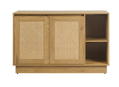 Mobiletto da bagno finitura legno chiaro rovere e intreccio in rattan L120 cm ALICANTE