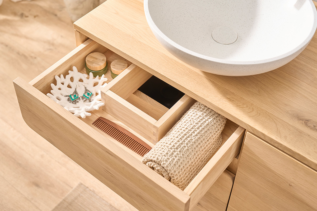 Mobiletto da bagno in legno chiaro rovere massiccio L140 cm SINCLAIR