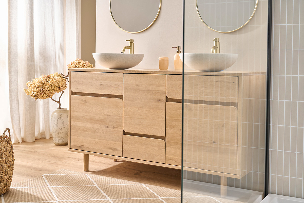 Mobiletto da bagno in legno chiaro rovere massiccio L140 cm SINCLAIR