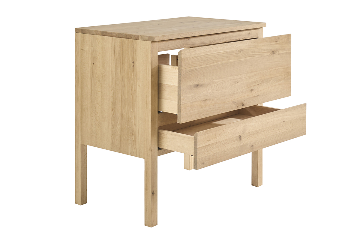 Mobile da bagno in legno massello di quercia L80 cm JOSHUA, angolo 3/4 con cassetti aperti