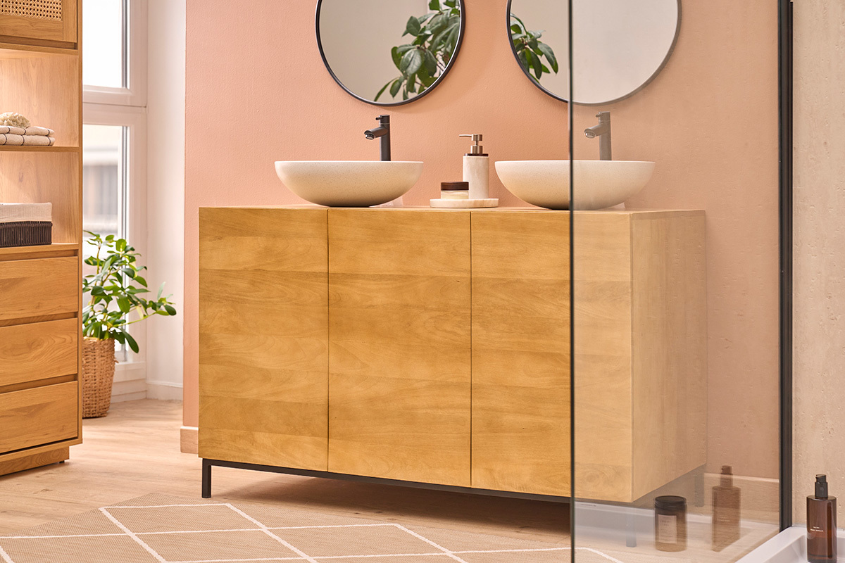 Mobiletto da bagno in legno massello di mango L120 cm YPSTER