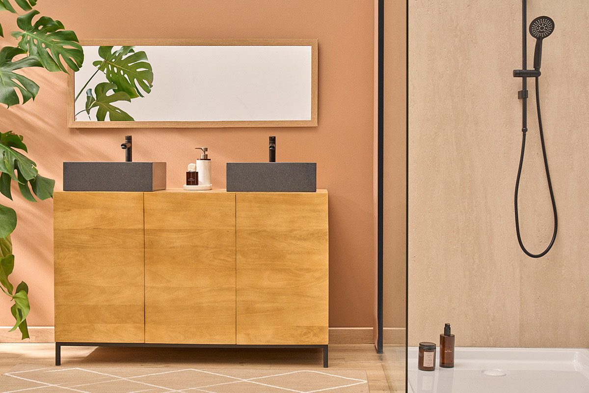 Mobiletto da bagno in legno massello di mango L120 cm YPSTER