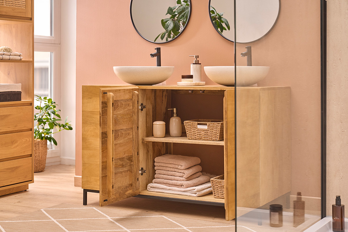 Mobiletto da bagno in legno massello di mango L120 cm YPSTER
