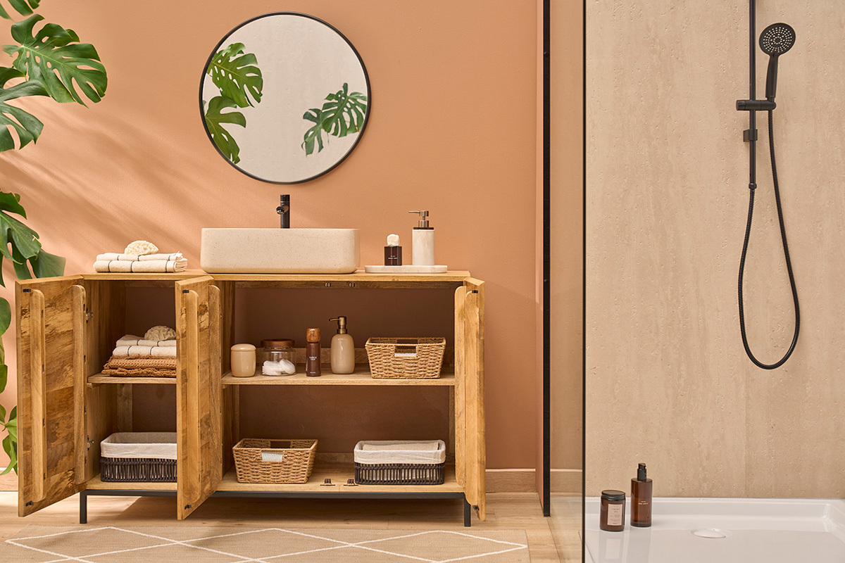 Mobiletto da bagno in legno massello di mango L120 cm YPSTER