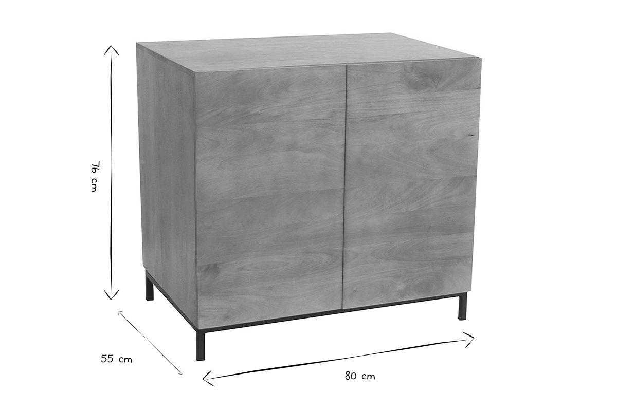 Dimensioni del mobile da bagno in legno massello di mango, L80 x P55 x H76 cm in nero e bianco.