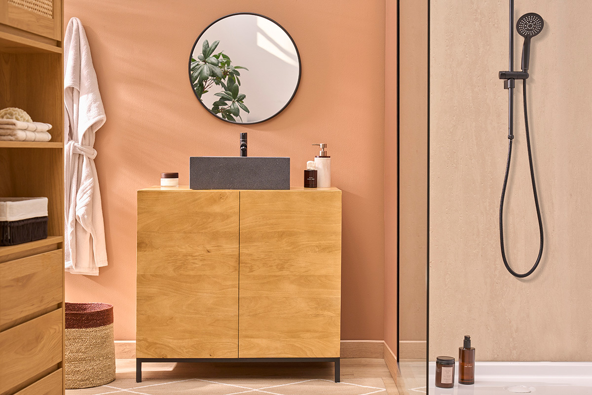 Mobiletto da bagno in legno massello di mango L80 cm YPSTER