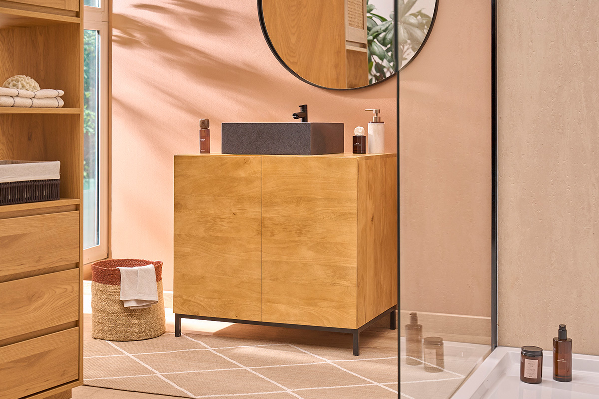 Mobiletto da bagno in legno massello di mango L80 cm YPSTER