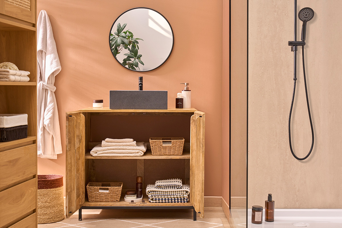 Mobiletto da bagno in legno massello di mango L80 cm YPSTER