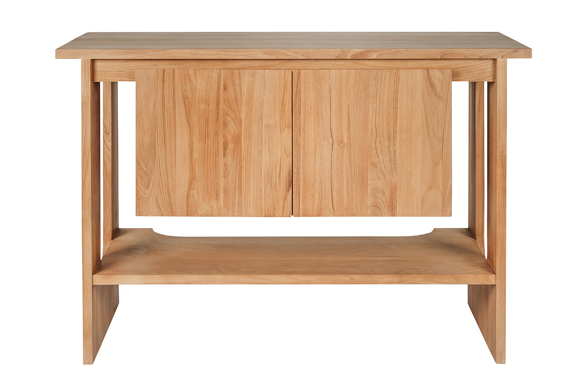 Mobile da bagno in legno massello di teak L120 cm ALBE, vista frontale con ante chiuse