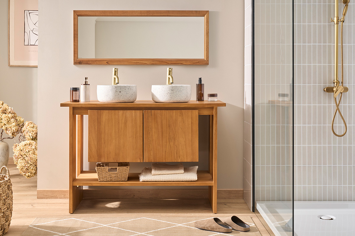 Mobiletto da bagno in legno massiccio di teak L120 cm ALBE