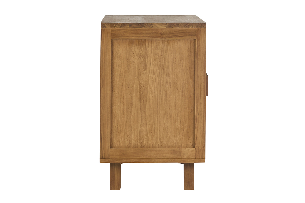 Mobile da bagno in teak massello e corda intrecciata, vista di profilo, dimensioni L80 cm.