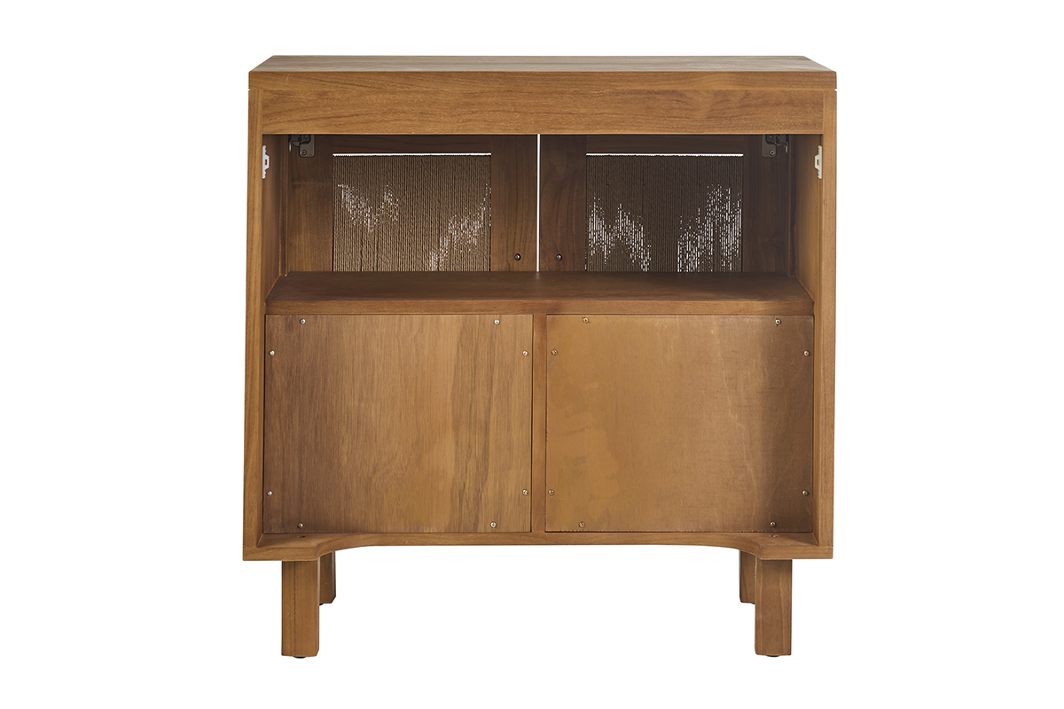 Mobile da bagno in legno massello di teak con corda intrecciata, vista posteriore, larghezza 80 cm.