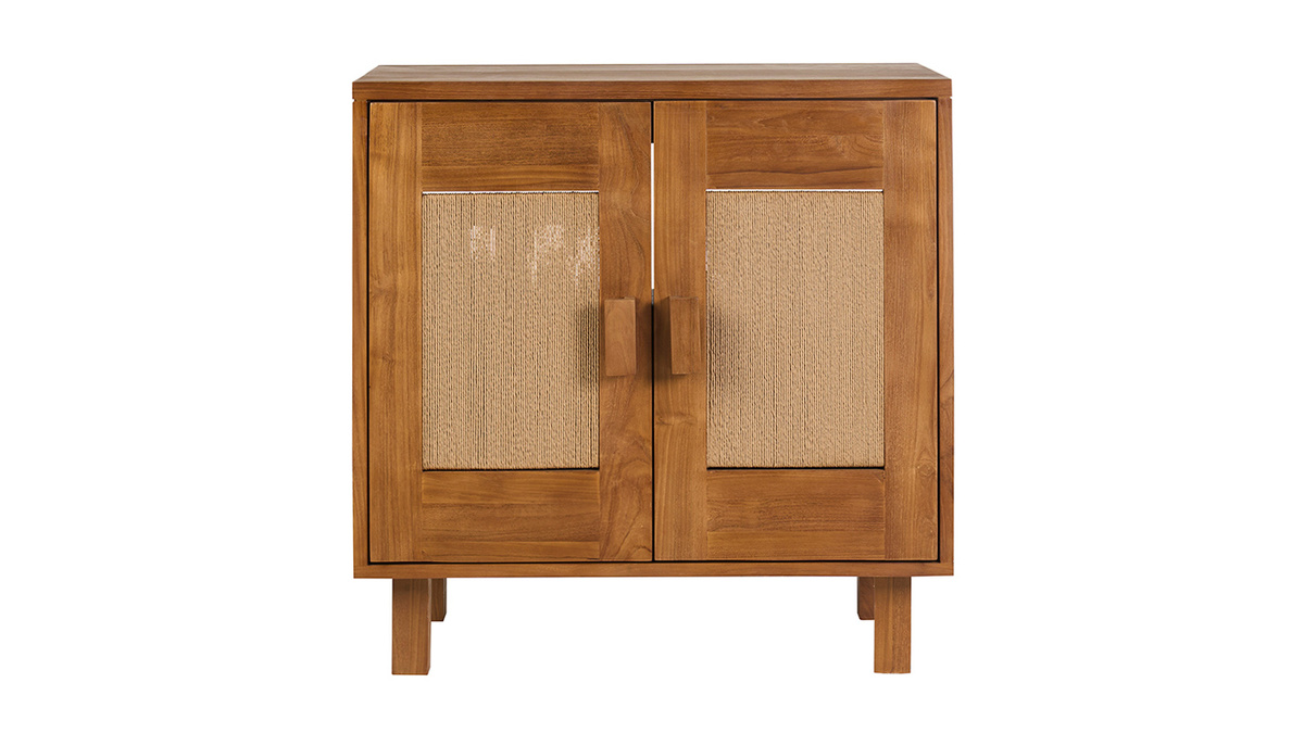Mobiletto da bagno in legno teak massello e corda intrecciata L80 cm MOSSA