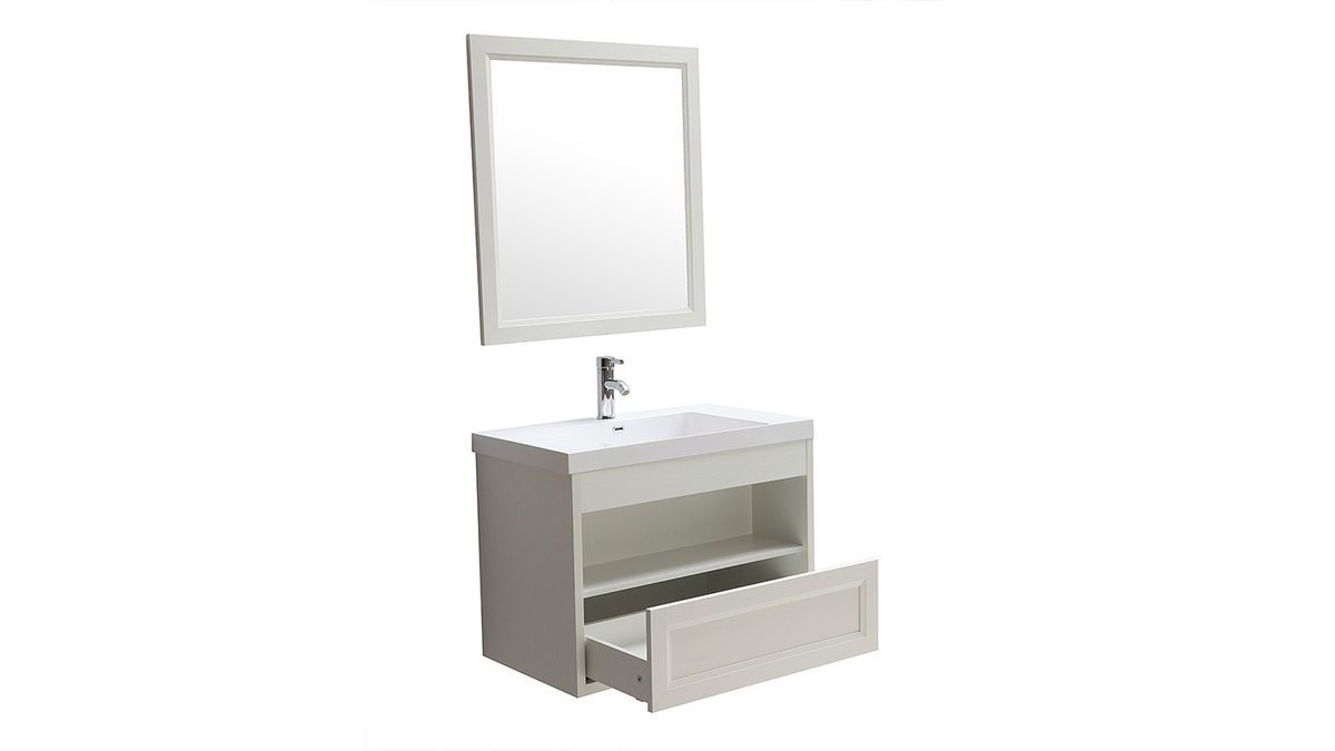 Mobiletto da bagno sospeso con vasca specchio e spazio per riporre i propri oggetti Bianco RIVER