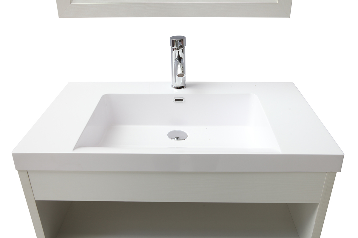 Mobiletto da bagno sospeso con vasca specchio e spazio per riporre i propri oggetti Bianco RIVER