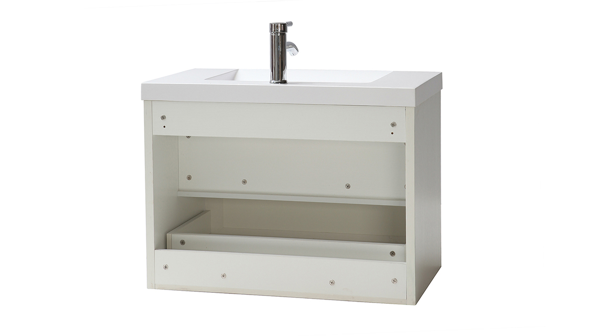 Mobiletto da bagno sospeso con vasca specchio e spazio per riporre i propri oggetti Bianco RIVER