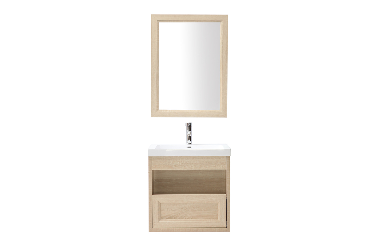 Mobiletto da bagno sospeso con vasca specchio e spazio per riporre i propri oggetti in legno RIVER