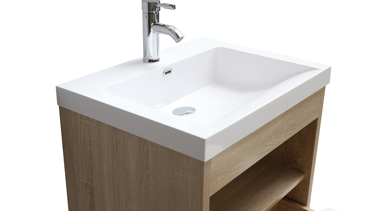 Mobiletto da bagno sospeso con vasca specchio e spazio per riporre i propri oggetti in legno RIVER