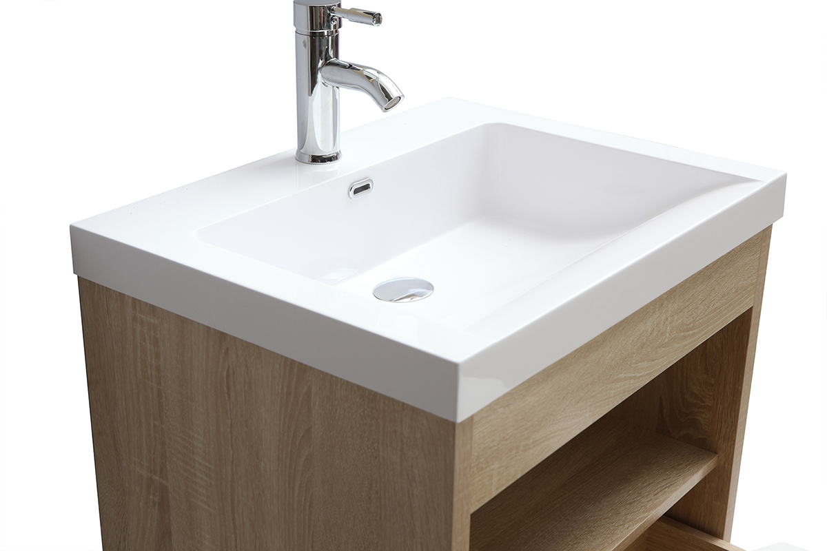 Mobiletto da bagno sospeso con vasca specchio e spazio per riporre i propri oggetti in legno RIVER
